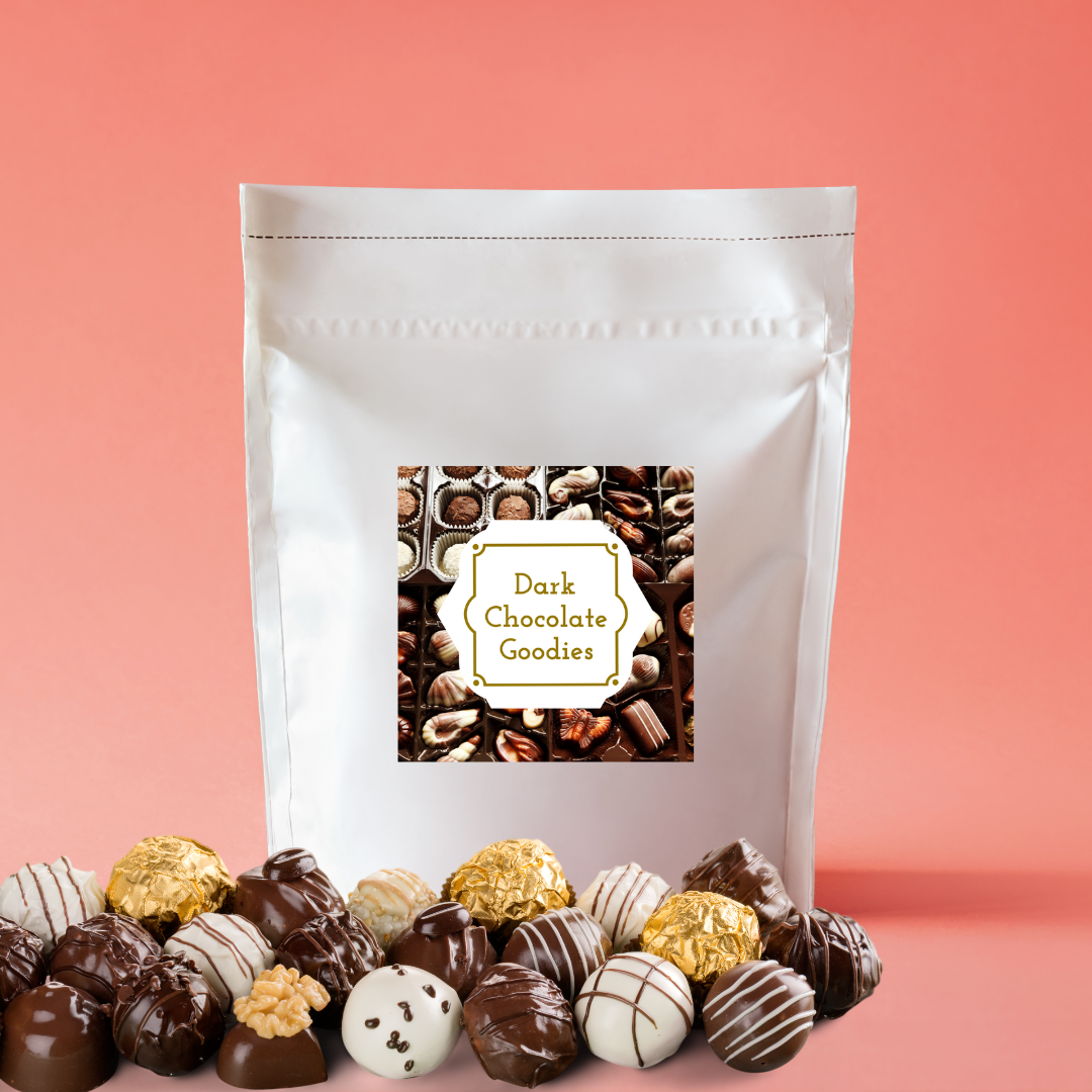 Delicious assortment of chocolate and dark chocolate confections arranged elegantly on a decorative plate.