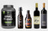 Labels on Whey protein, bear, wine of different brands